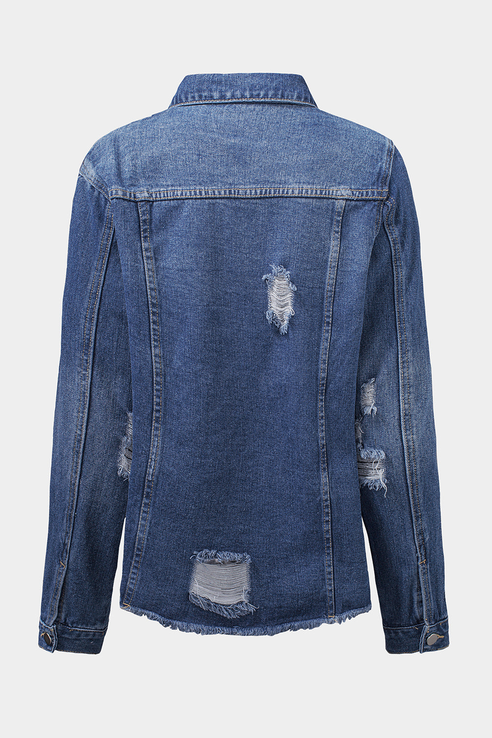 Himmelblaue Jeansjacke mit Distressed-Revers und unversäubertem Saum und Knöpfen