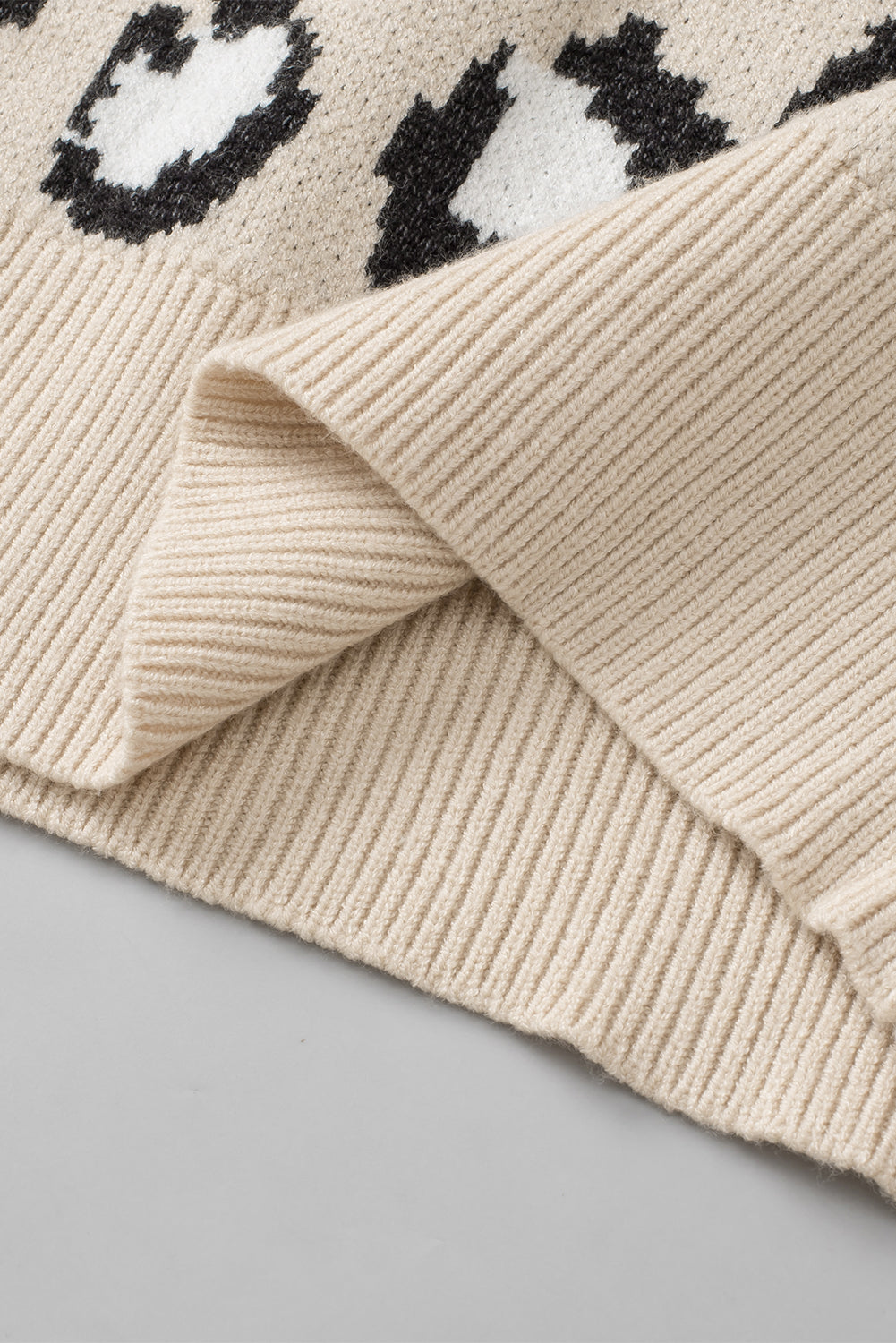 Maglione con maniche a sbuffo lavorato a maglia patchwork leopardato kaki
