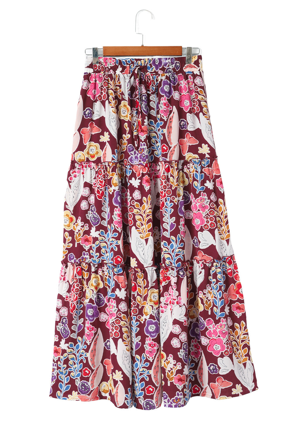 Jupe longue taille haute à imprimé floral bohème multicolore