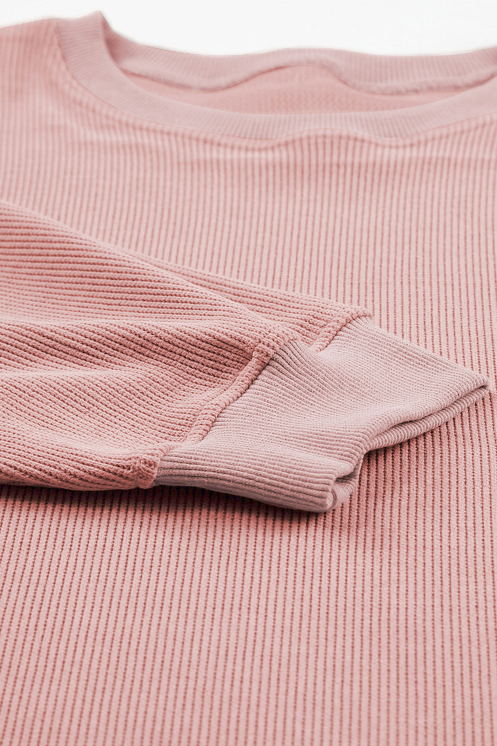 Pink Plus Size Corded Round Neck Sweatshirt
