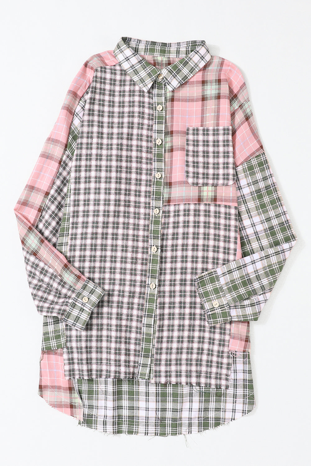 Multicolor Plaid Patchwork High Low Oversized Shirt