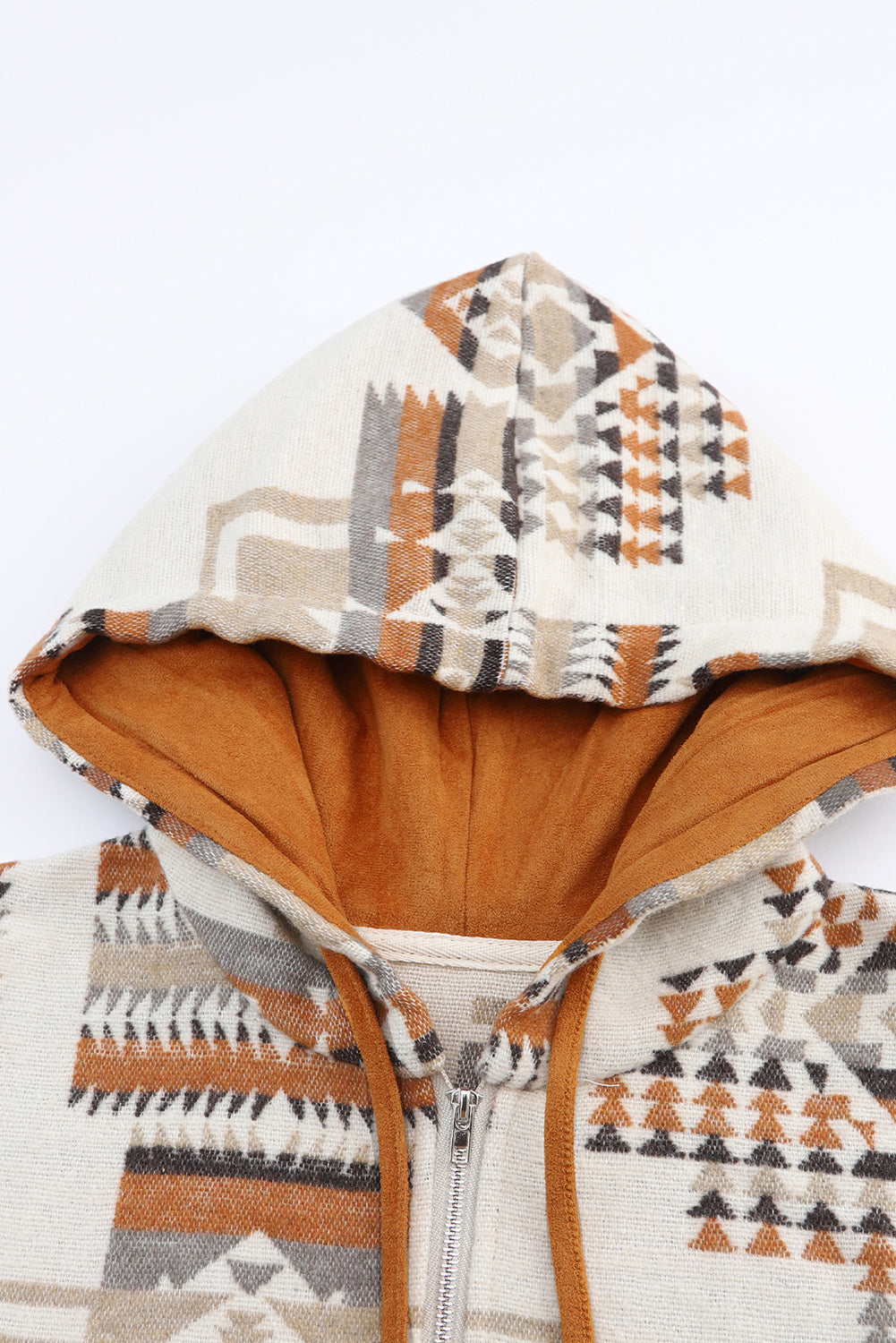 Sweat à capuche demi-zip beige à imprimé aztèque et poche kangourou