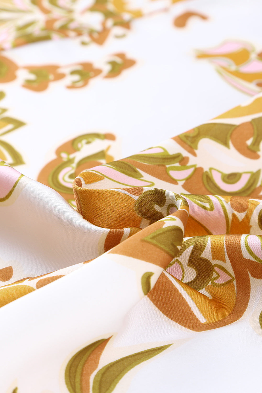 Orange drapiertes Paisley-Print-Overlay-Top mit offener Vorderseite und Rüschen