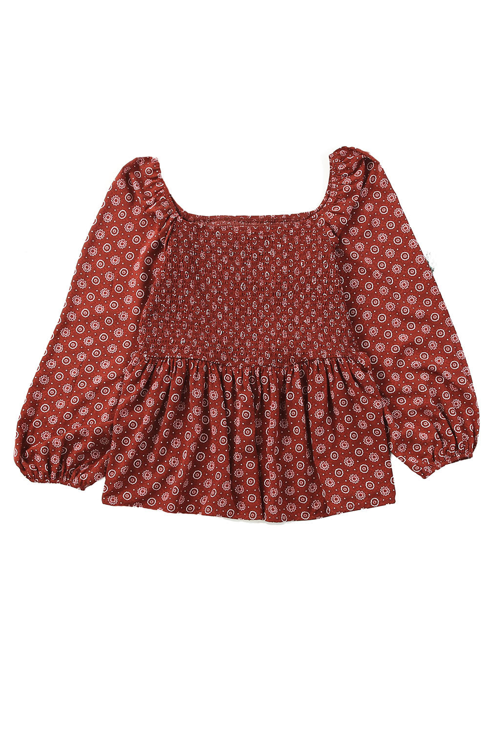 Fiery Red Plus Size Square Neck Printed Peplum Top