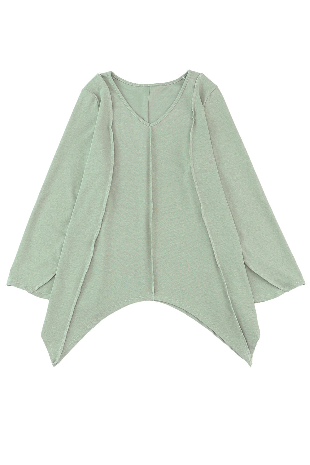 Green Ribbed Expose Seam Bell Sleeve Top