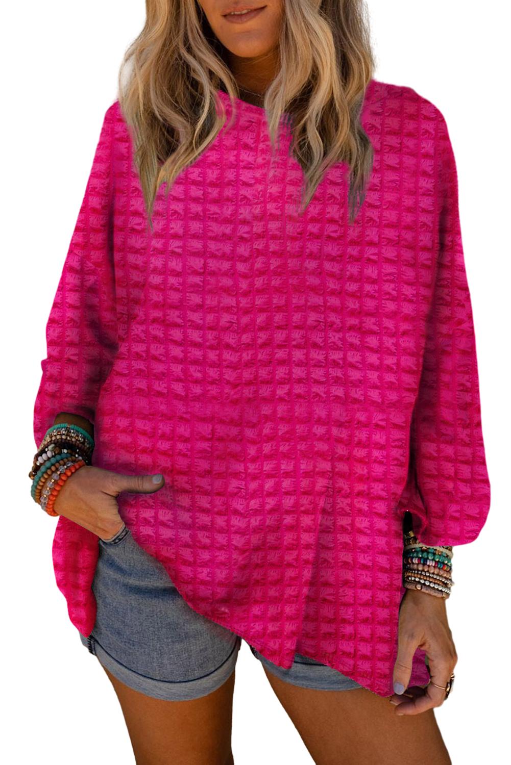 Rose Red Bubble Textured Knit Top