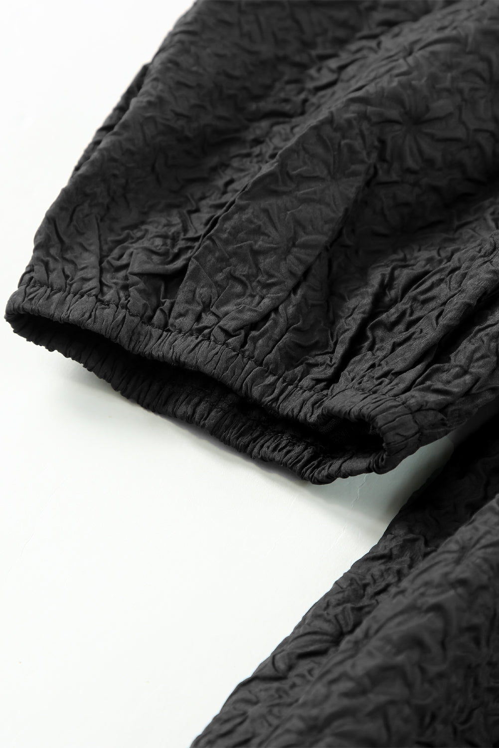 Black Textured Square Neck Puff Sleeve Peplum Blouse