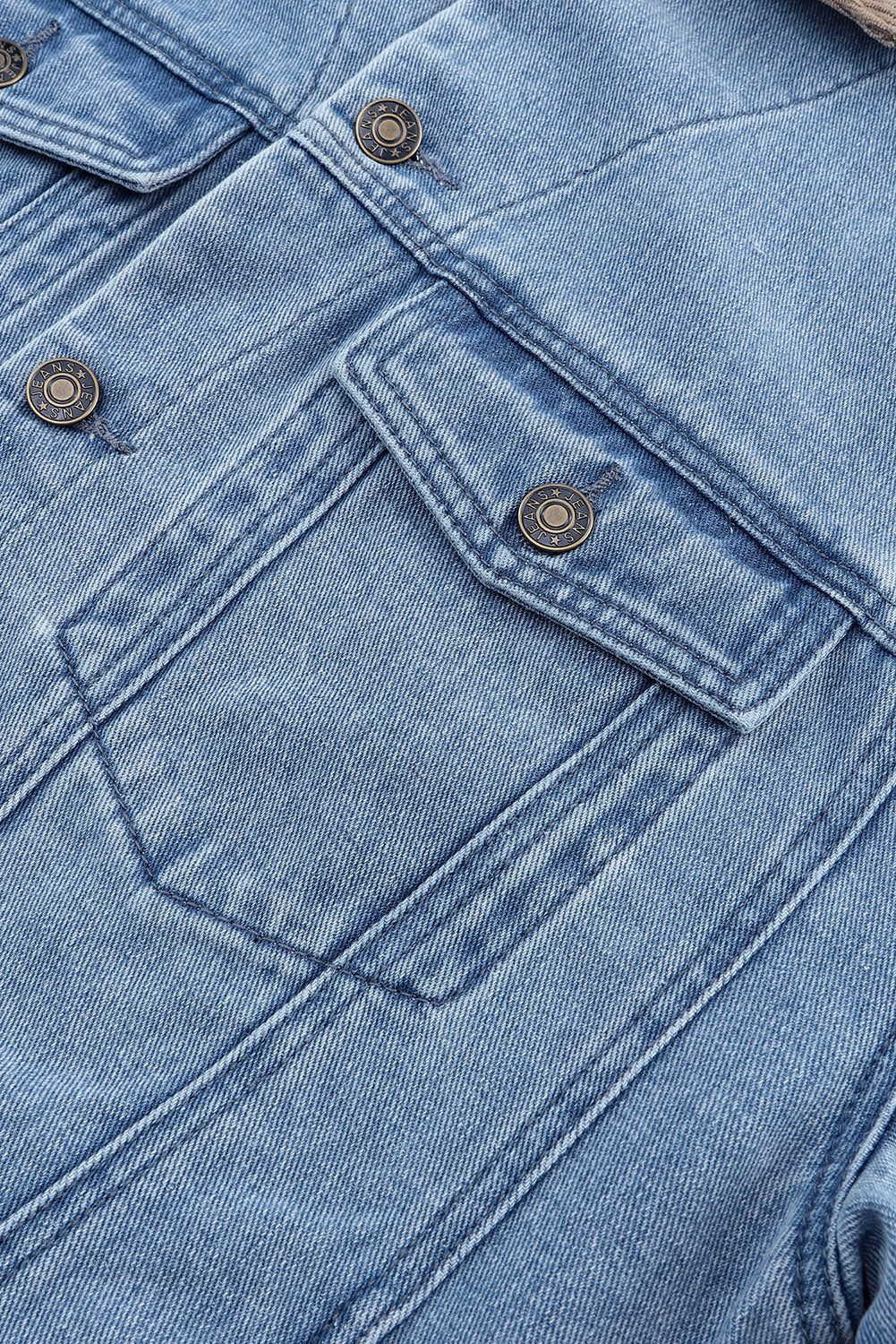 Himmelblaue Vintage-Jeansjacke mit Cordkragen