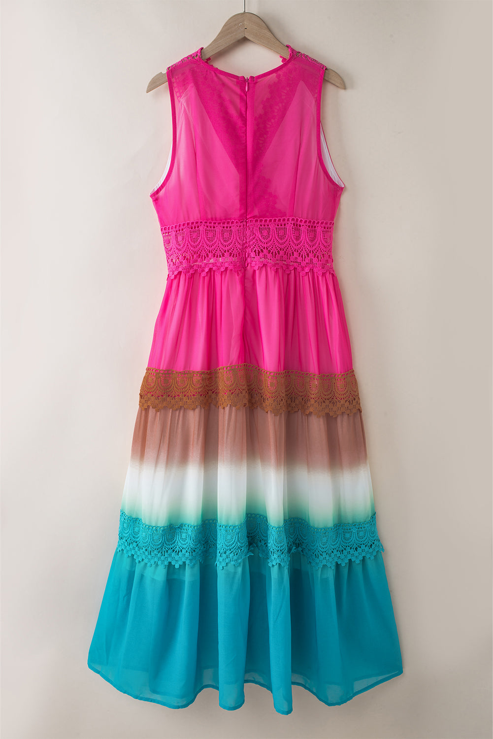Robe longue multicolore arc-en-ciel dégradé de coutures en dentelle