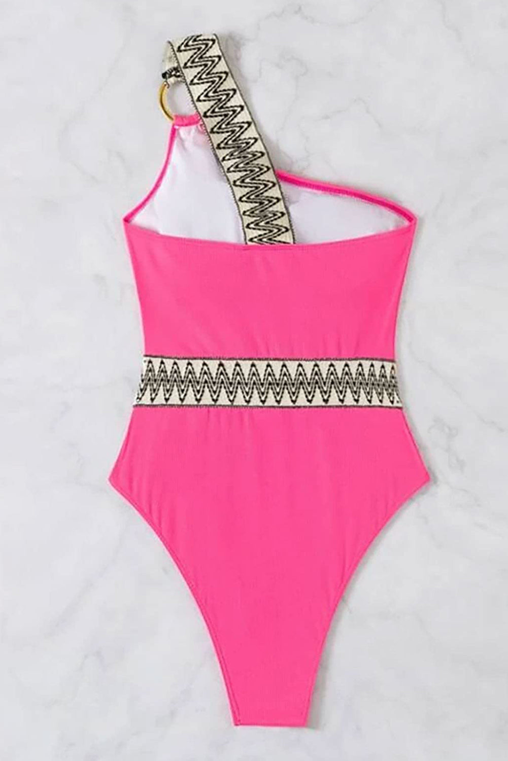 Black Contrast Trim Cut out One Shoulder One Piece Swimsuit