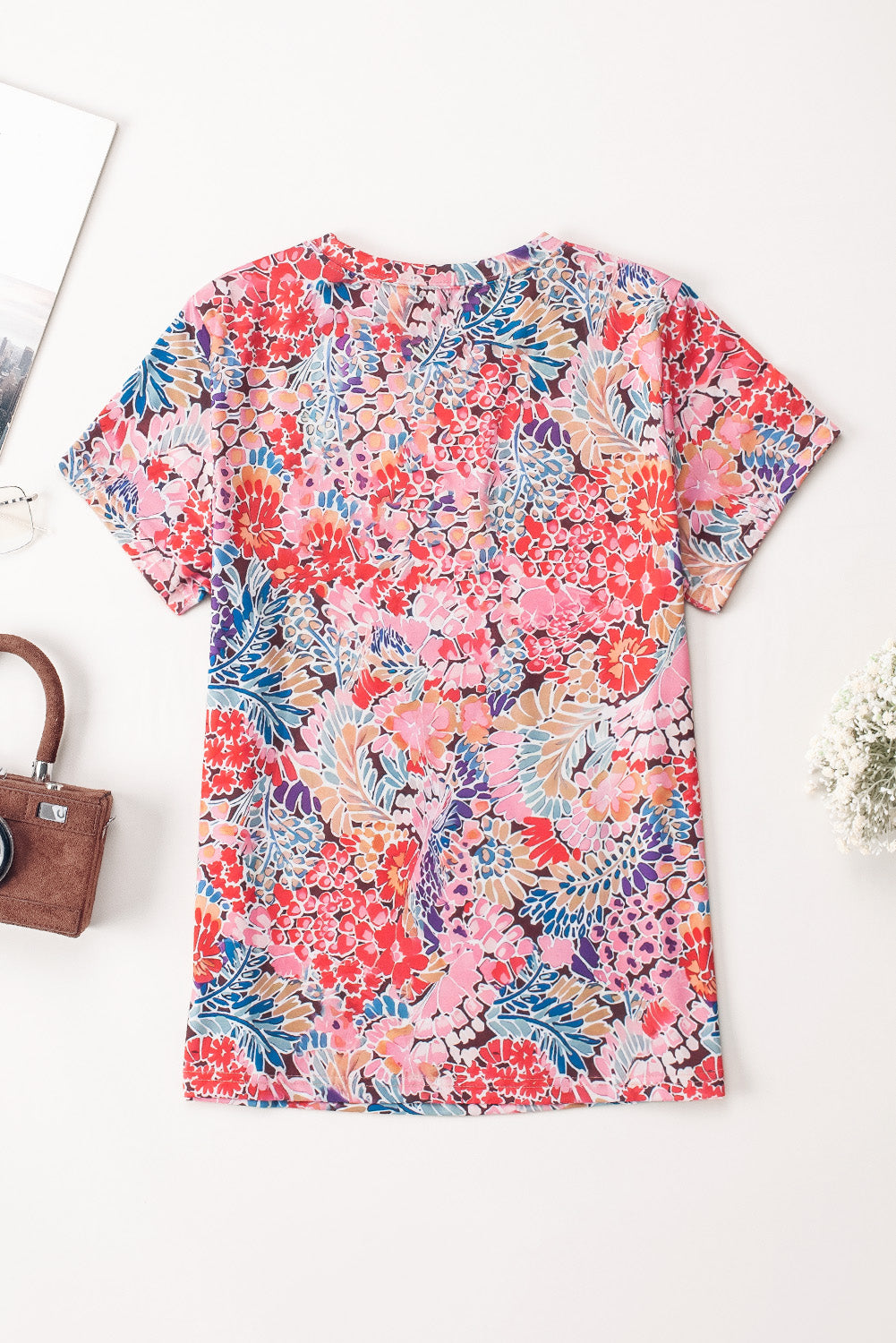 Fiery Red Short Sleeve Slim Fit Floral T Shirt