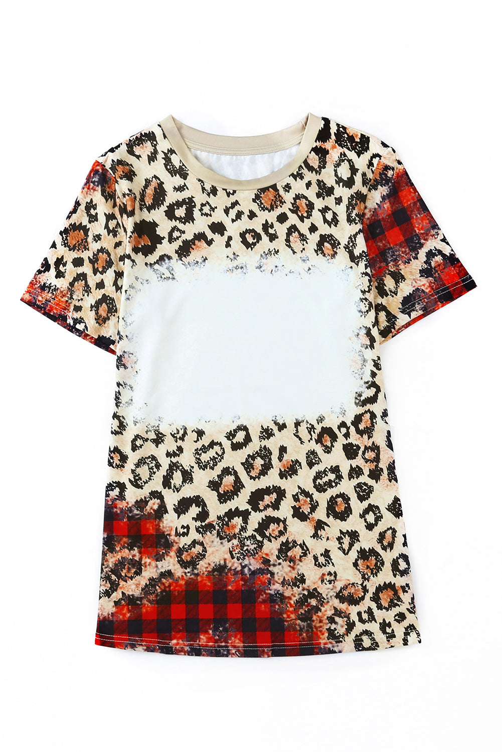 T-shirt à manches courtes à imprimé léopard blanchi à carreaux