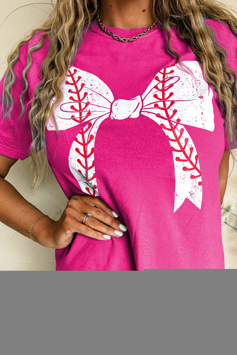 Maglietta casual con grafica Bowknot da baseball rosa rossa