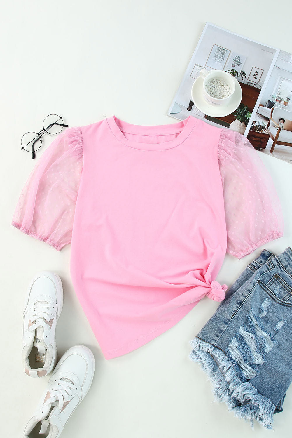 Pink Tulle Puff Sleeve Top