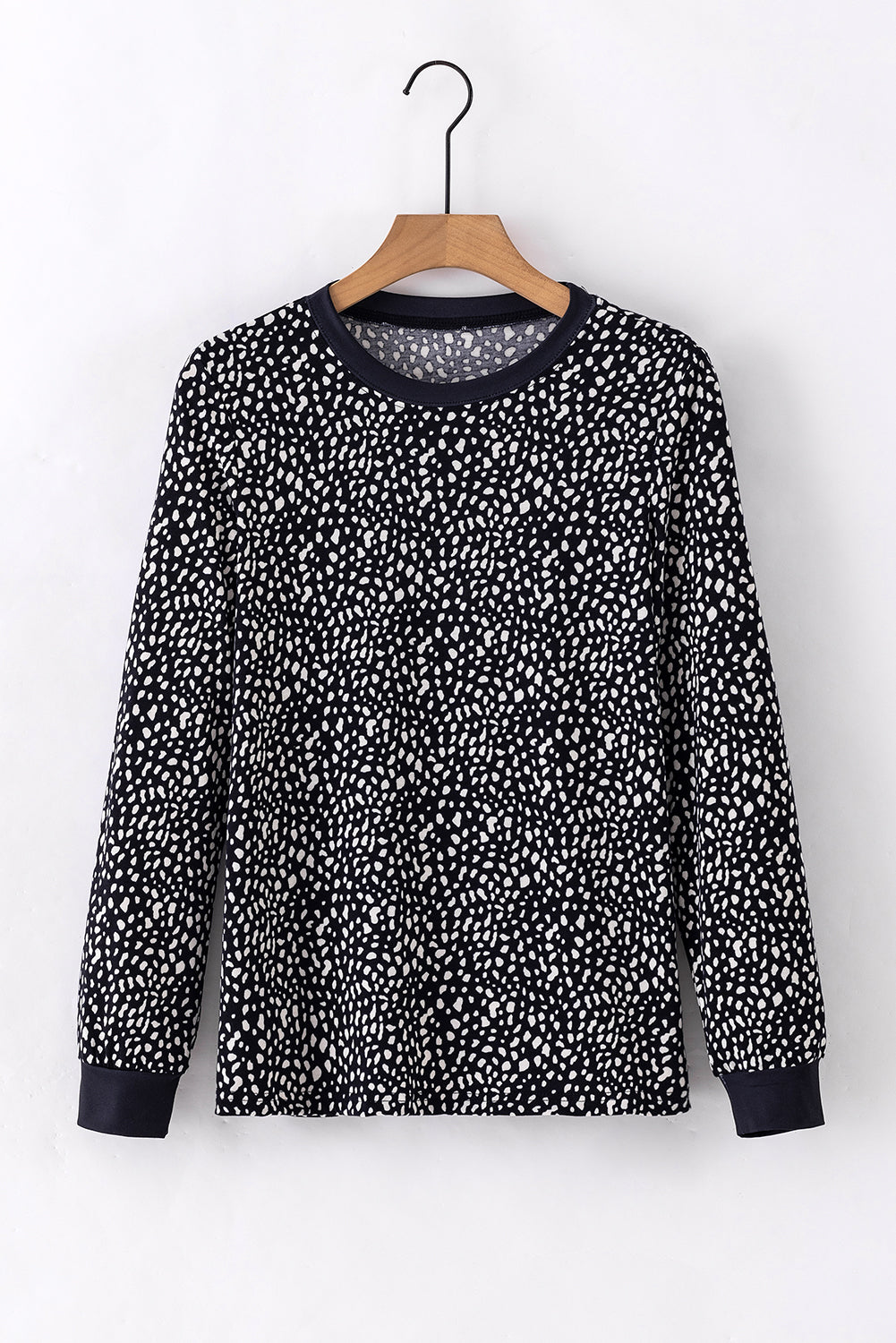Gray Animal Spotted Print Round Neck Long Sleeve Top