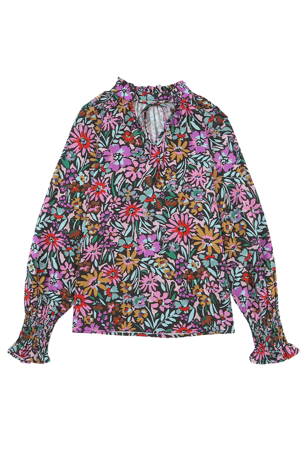 Bluza dugih rukava s V-izrezom s višebojnim cvjetnim uzorkom