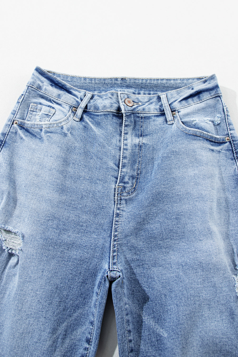 Jeans a gamba dritta effetto consumato a vita alta azzurri