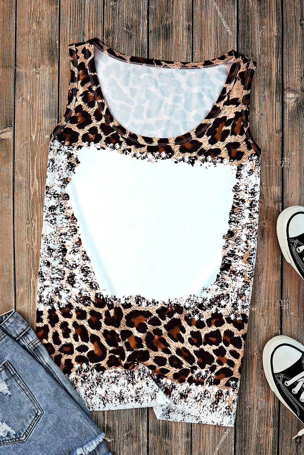 Leopard Bleached Blank Graphic Tank Top
