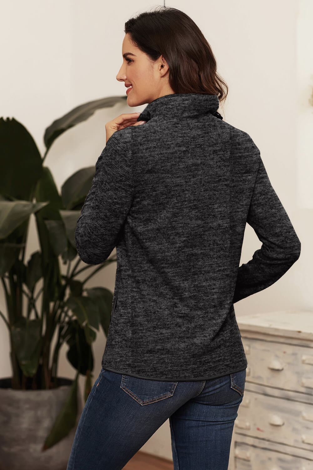 Graues Pullover-Sweatshirt mit Viertelreißverschluss