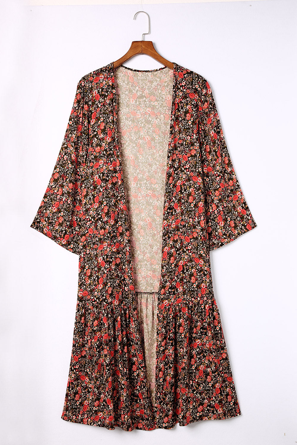 Večbarvni kimono z odprtim sprednjim delom boho s cvetličnim potiskom