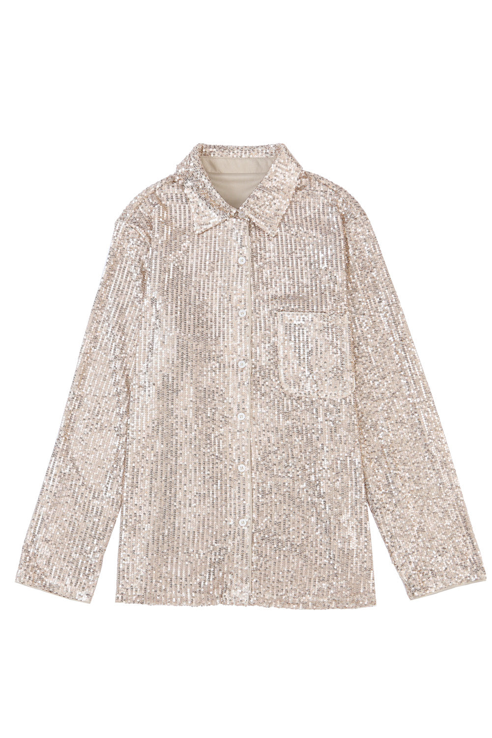 Apricot Sequin Collared Bust Pocket Buttoned Shirt