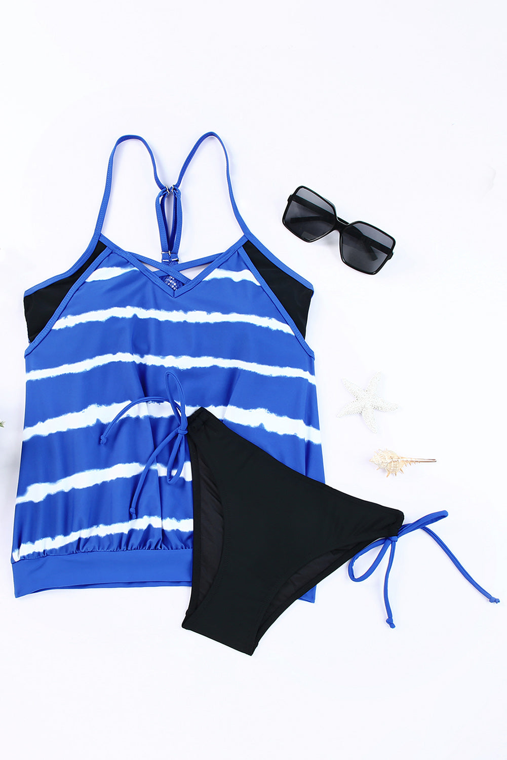 Blue Tankini with Stripes Patchwork