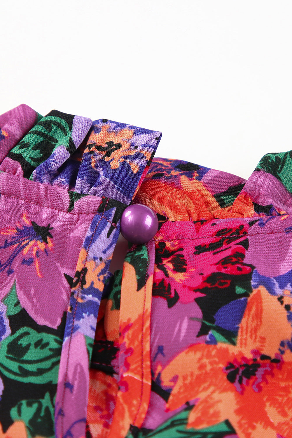 Camicetta con maniche a sbuffo e girocollo con stampa floreale multicolor