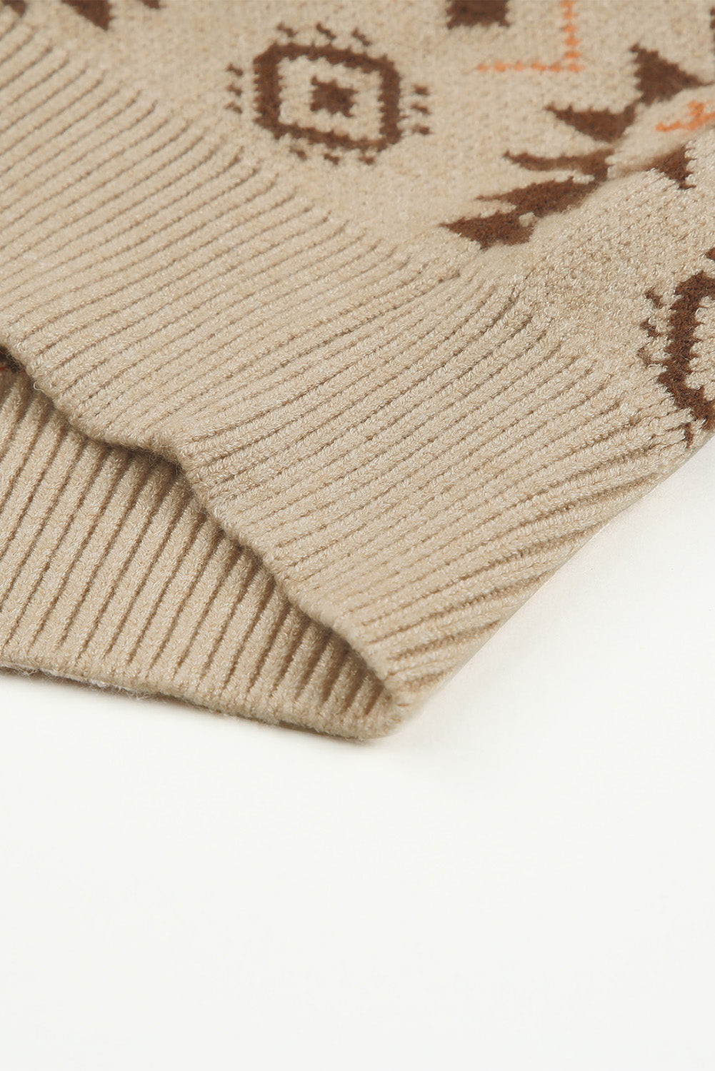 Maglione con cerniera e spalla abbassata in maglia azteca kaki