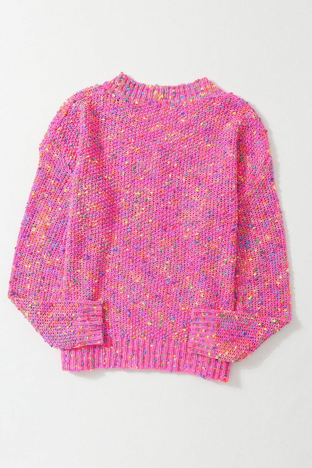 Pull décontracté tricoté à pois colorés rose foncé à col en V