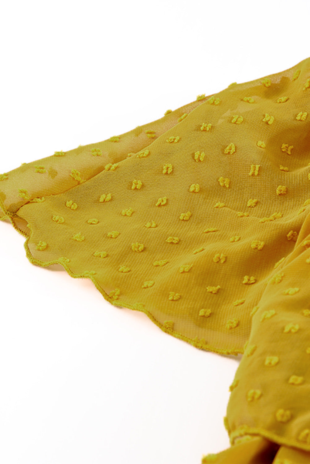 Jaune - Robe longue jaune jaune à volants et épaules dénudées à pois suisses