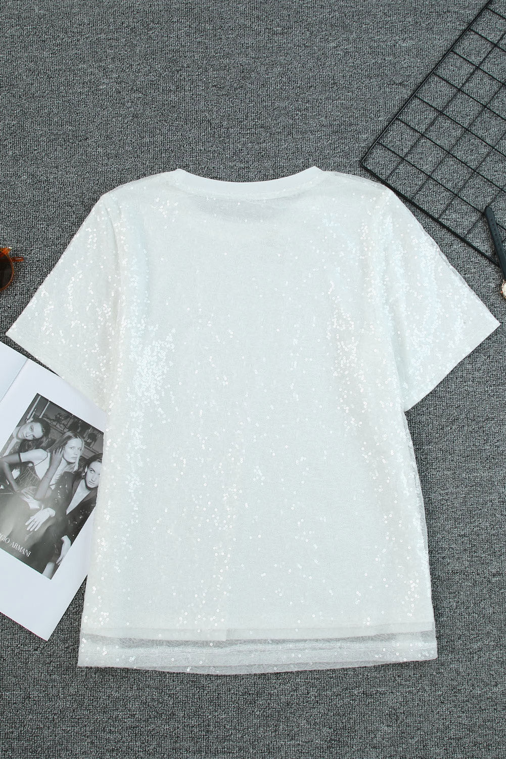 Weißes Freizeit-T-Shirt mit Pailletten und Glitzer