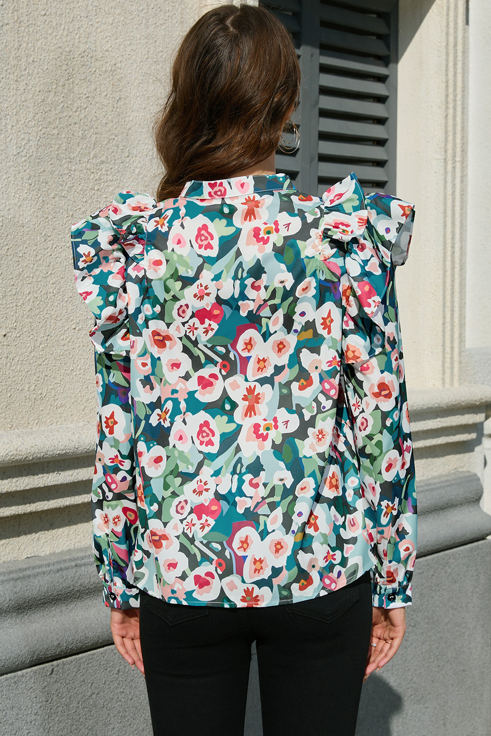 Camicia con stampa floreale arruffata stampata