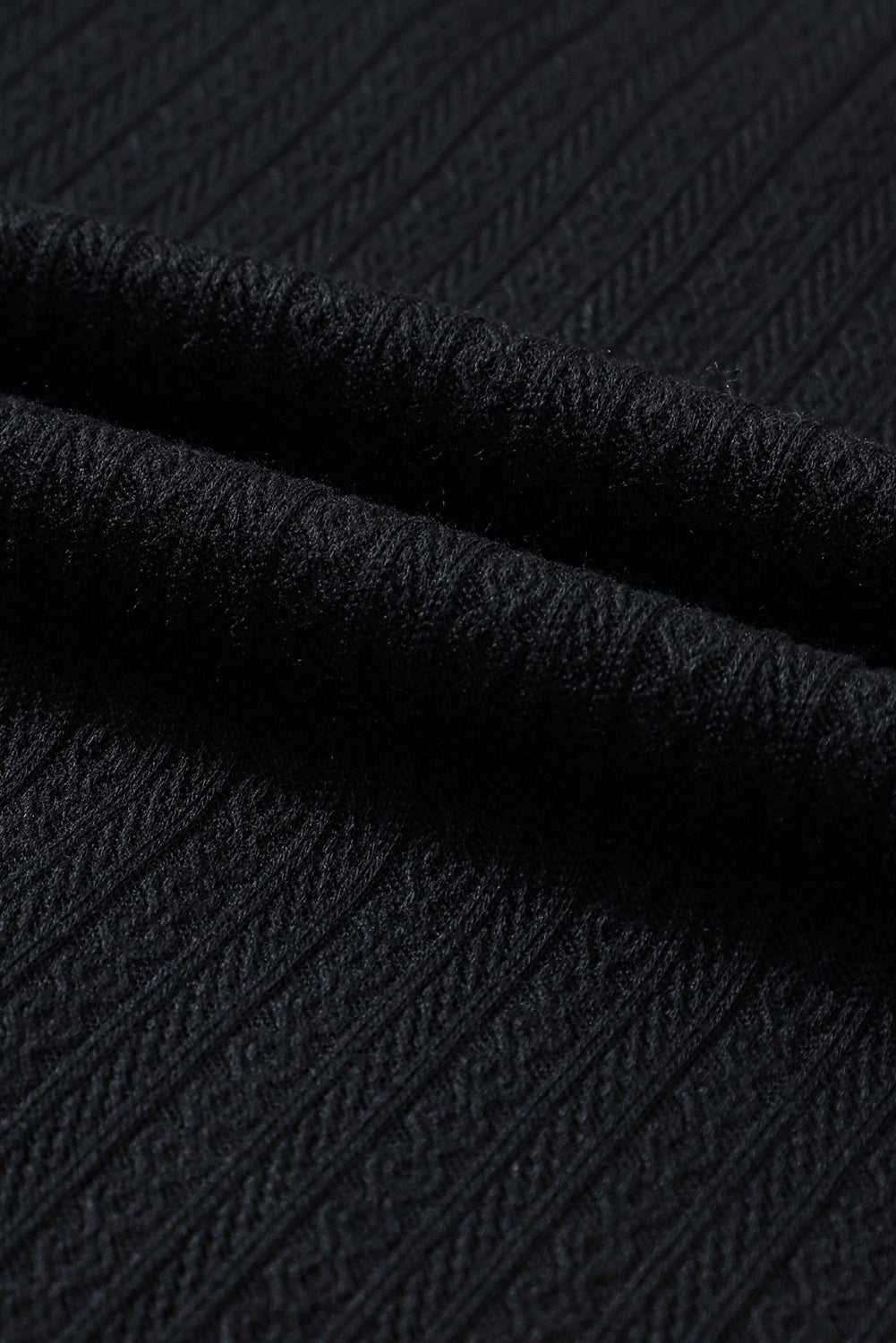 Black Faux Knit Jacquard Puffy Long Sleeve Top