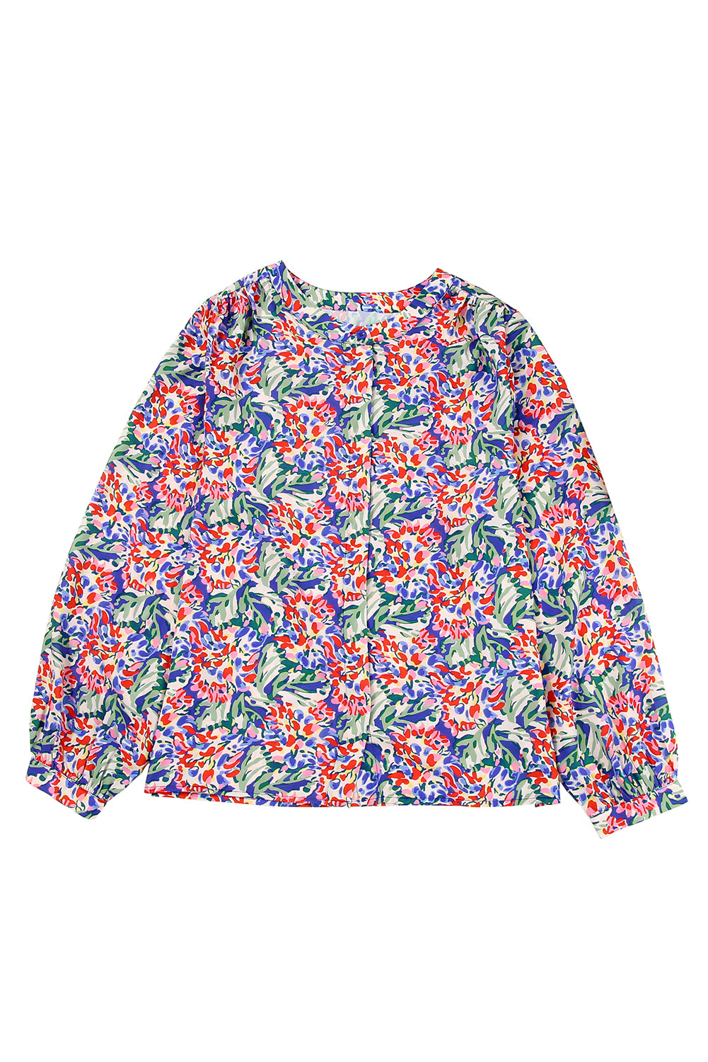 Višebojna široka bluza s balon rukavima s cvjetnim motivima