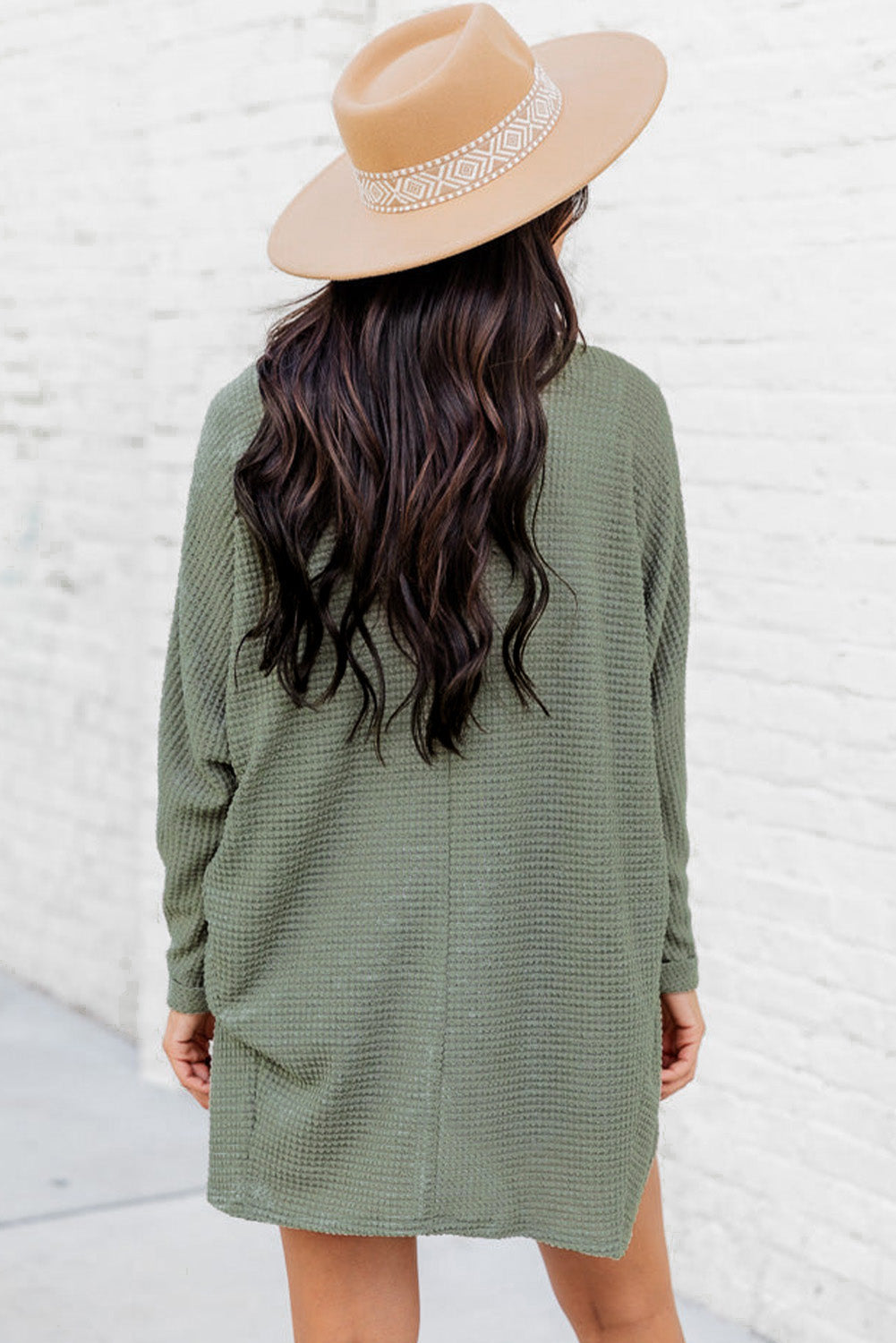 Cardigan aperto sul davanti in maglia waffle verde alloro