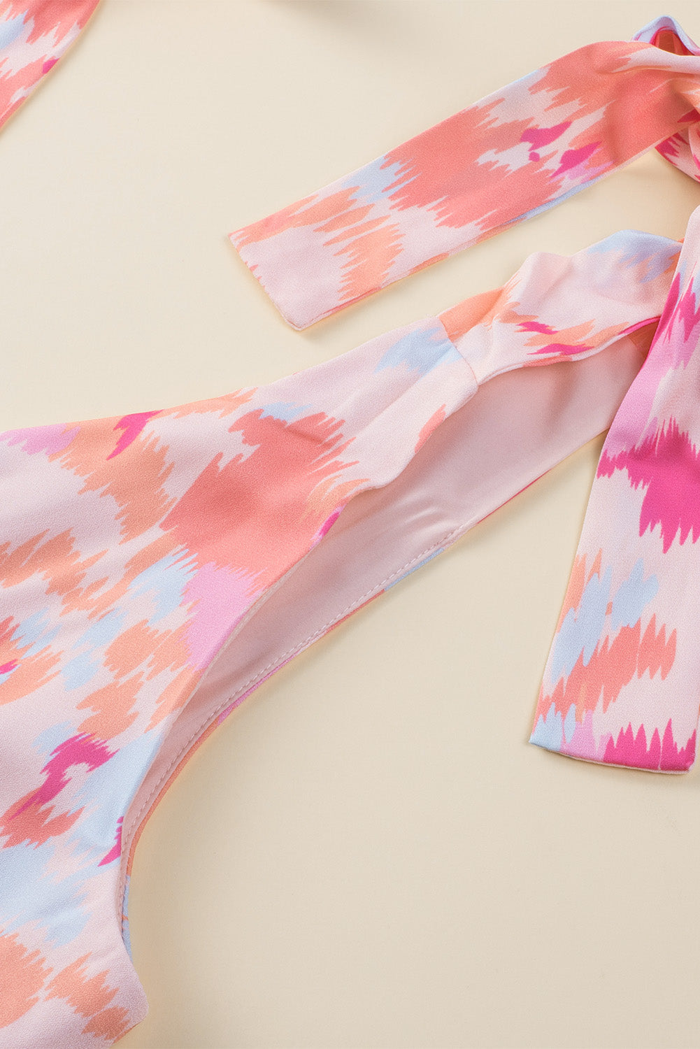Multicolor Wrap V Neck Tie Shoulder Abstract Print Sleeveless Romper