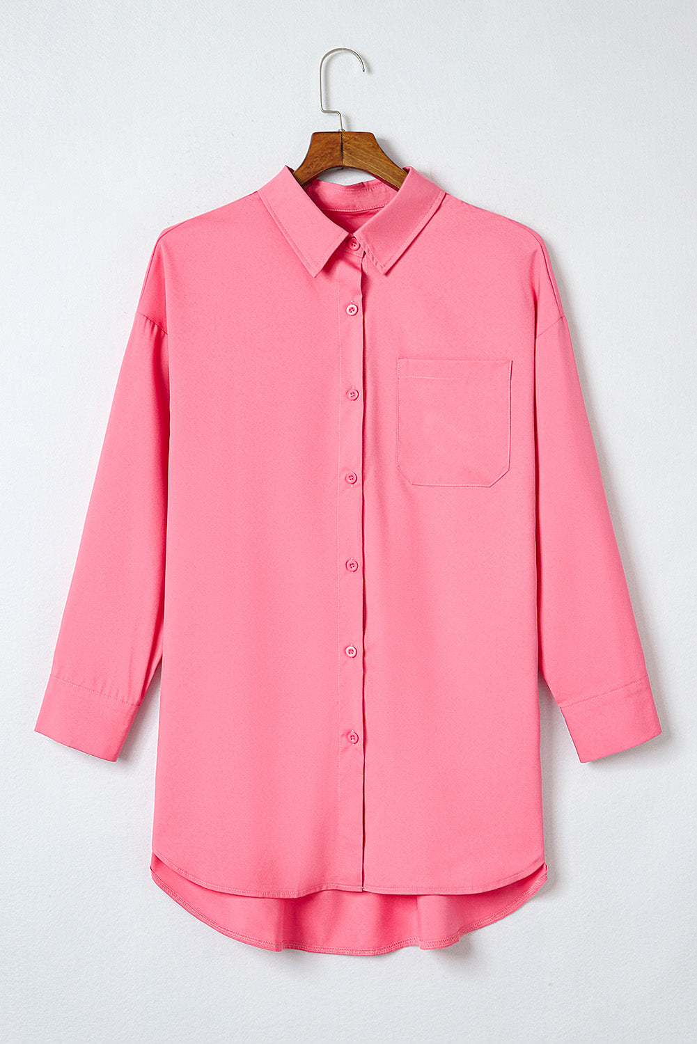Rosa einfarbiges, langärmliges, übergroßes Tunika-Shirt