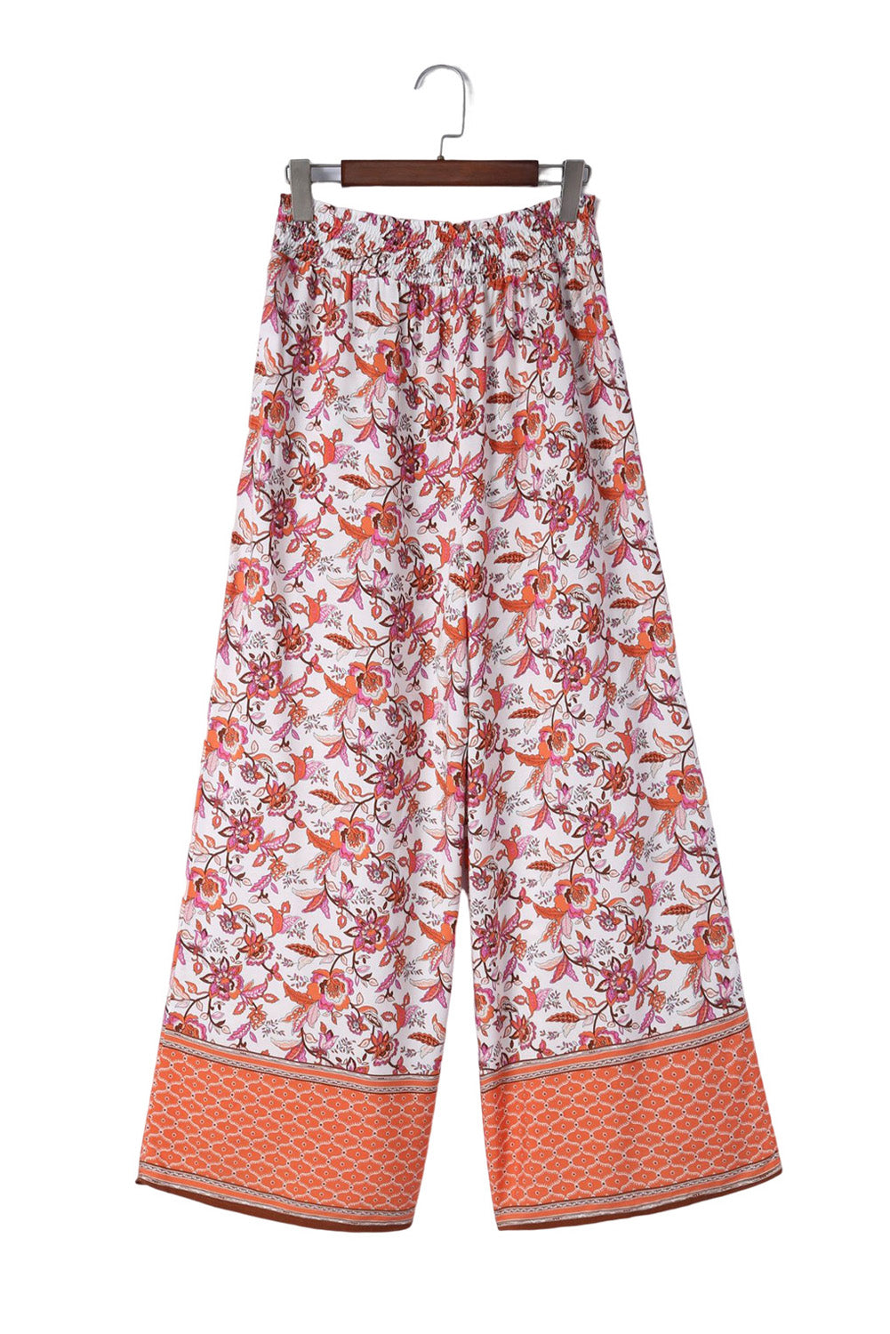 Pantalon large taille haute froncé à imprimé floral rouge vif