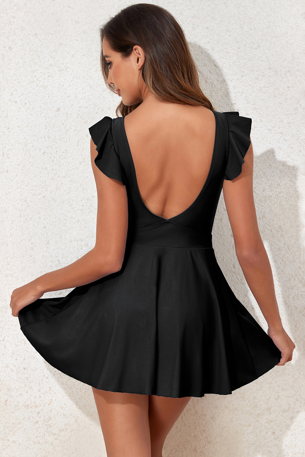Crna jednodijelna kupaća haljina s prekriženim izrezima u 2 boje