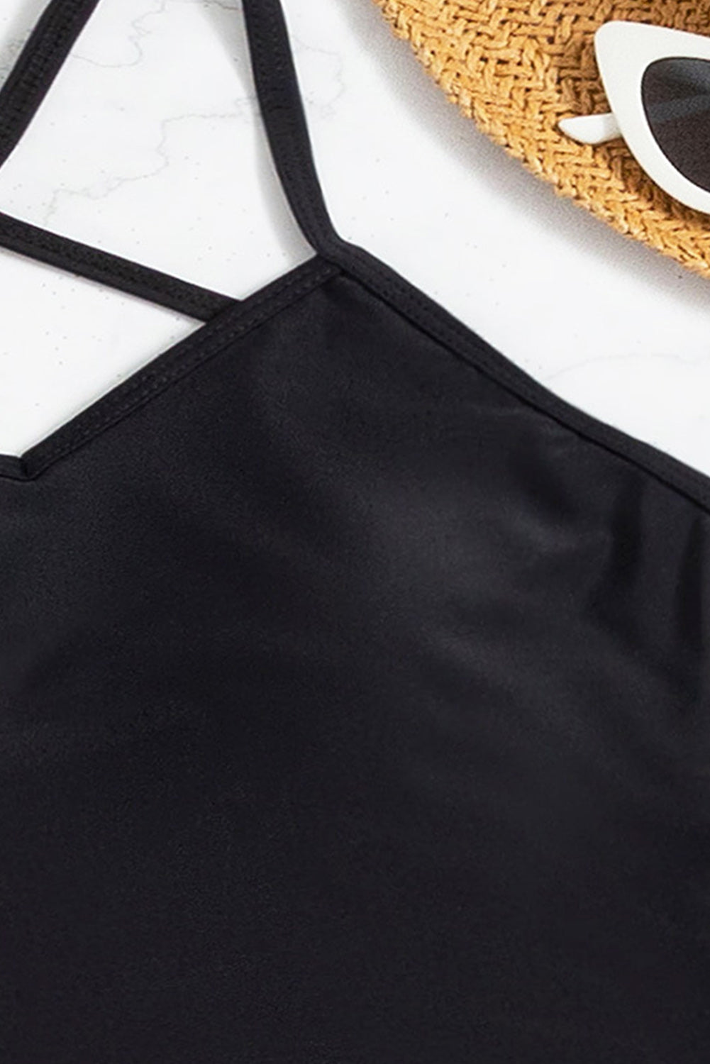 Crni jednodijelni kupaći kostim Criss Cross bez leđa sa sarongom