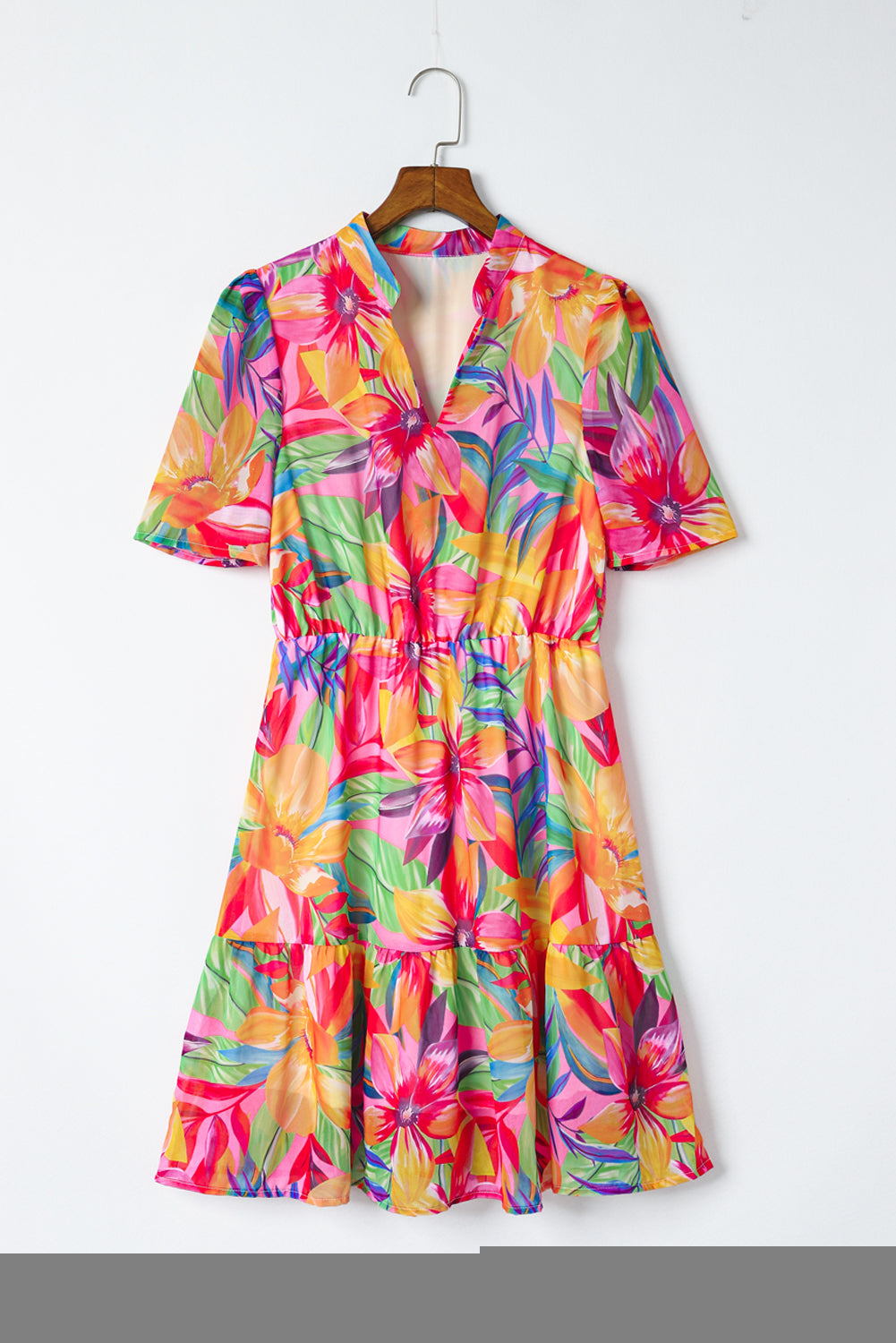 Multicolor Summer Floral Print V Neck Short Sleeve Dress