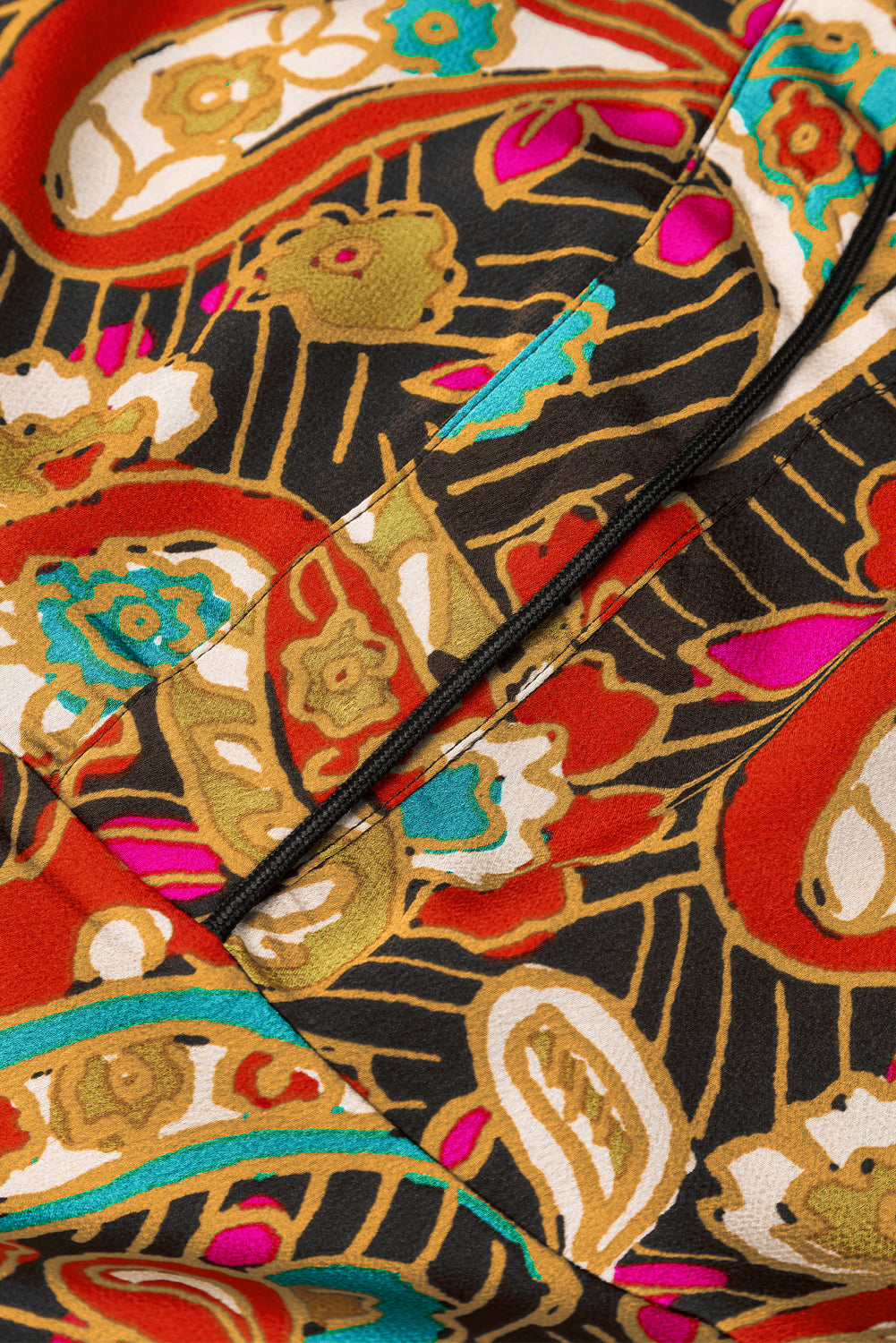 Rumena midi obleka s 3/4 rokavi in ​​ovratnikom z mešanim vzorcem paisleyja