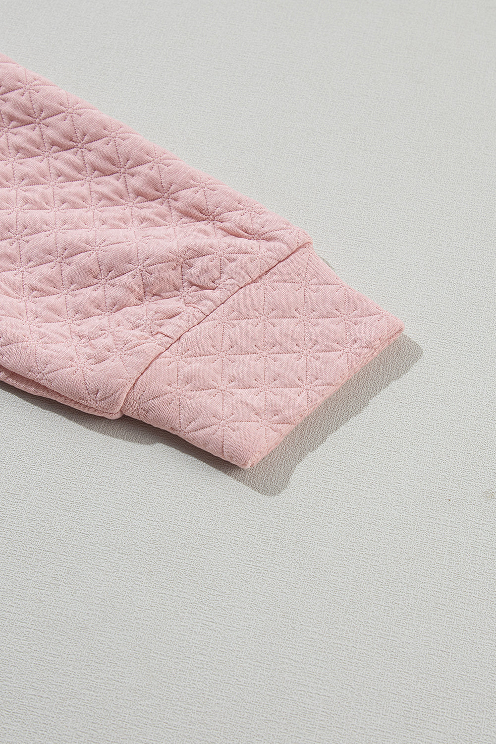 Light Pink Split Neck Quilted Long Sleeve Top