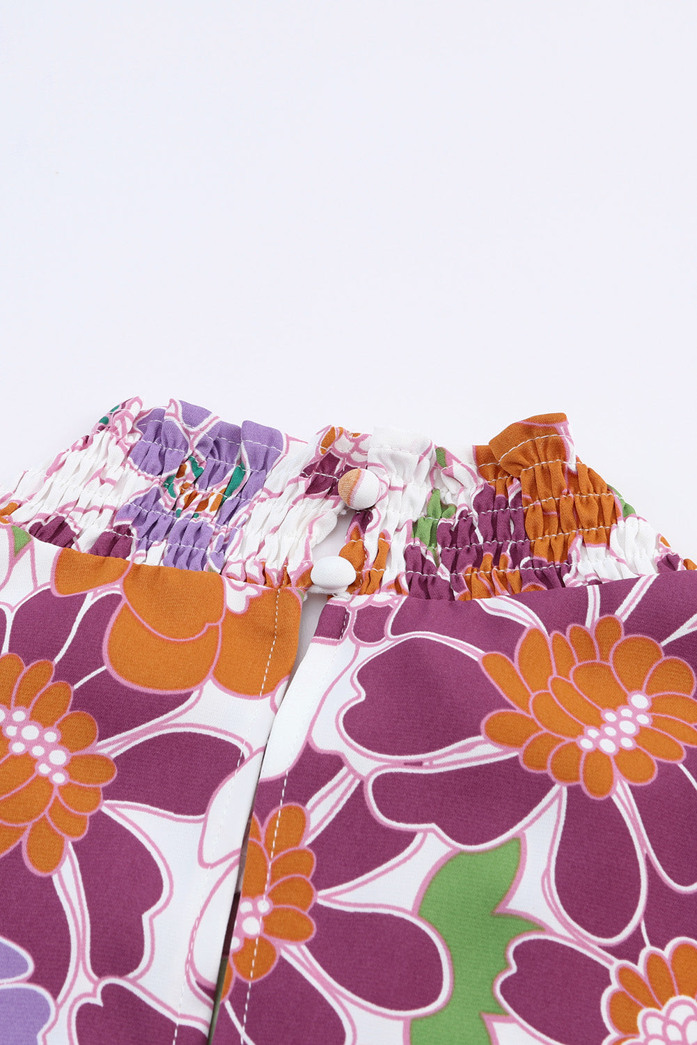 Top floreale con maniche svolazzanti con colletto alla coreana multicolore viola