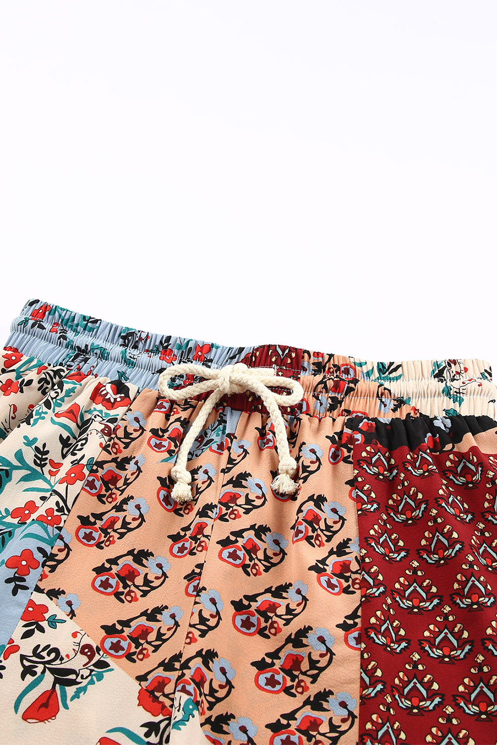Pantalon large à cordon de serrage imprimé patchwork bohème multicolore