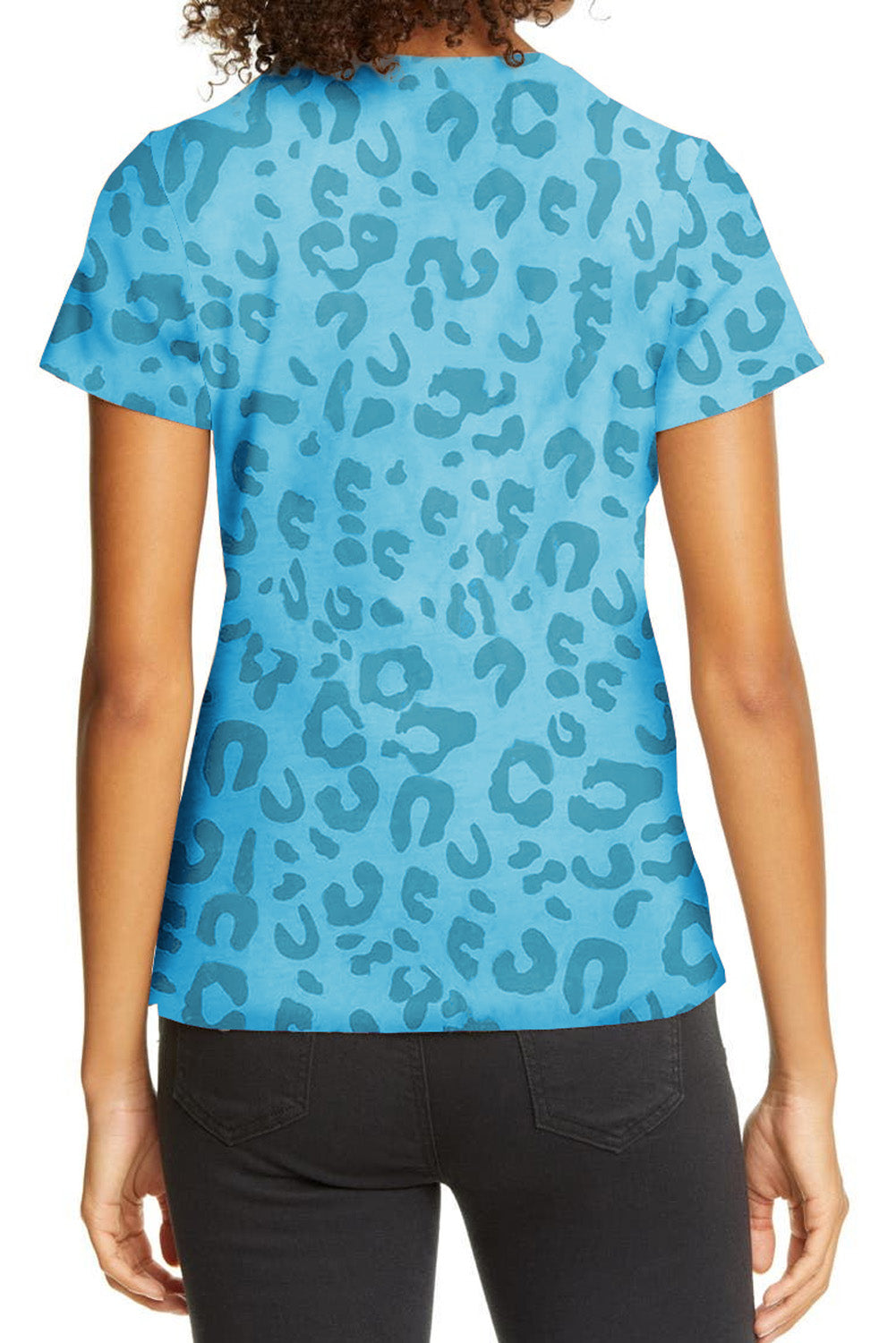 Nebesno modra majica z okroglim ovratnikom z živalskim vzorcem