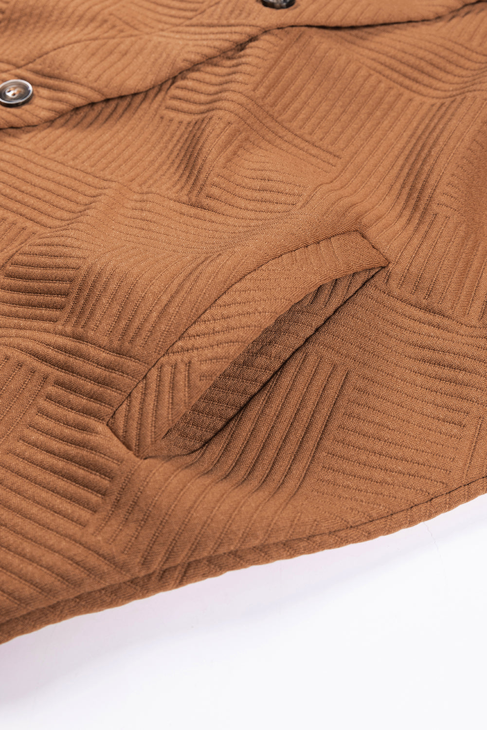 Kostanjev enobarvni teksturirani prsni žepi Midi jakna