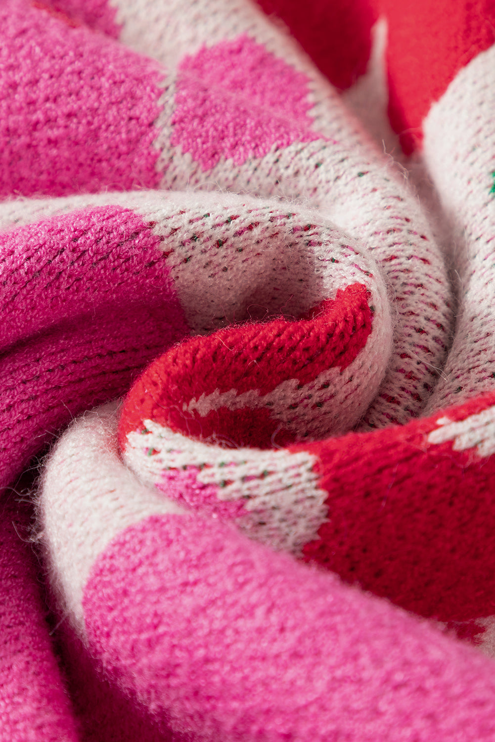 Maglione a blocchi di colore misto floreale rosso rosa