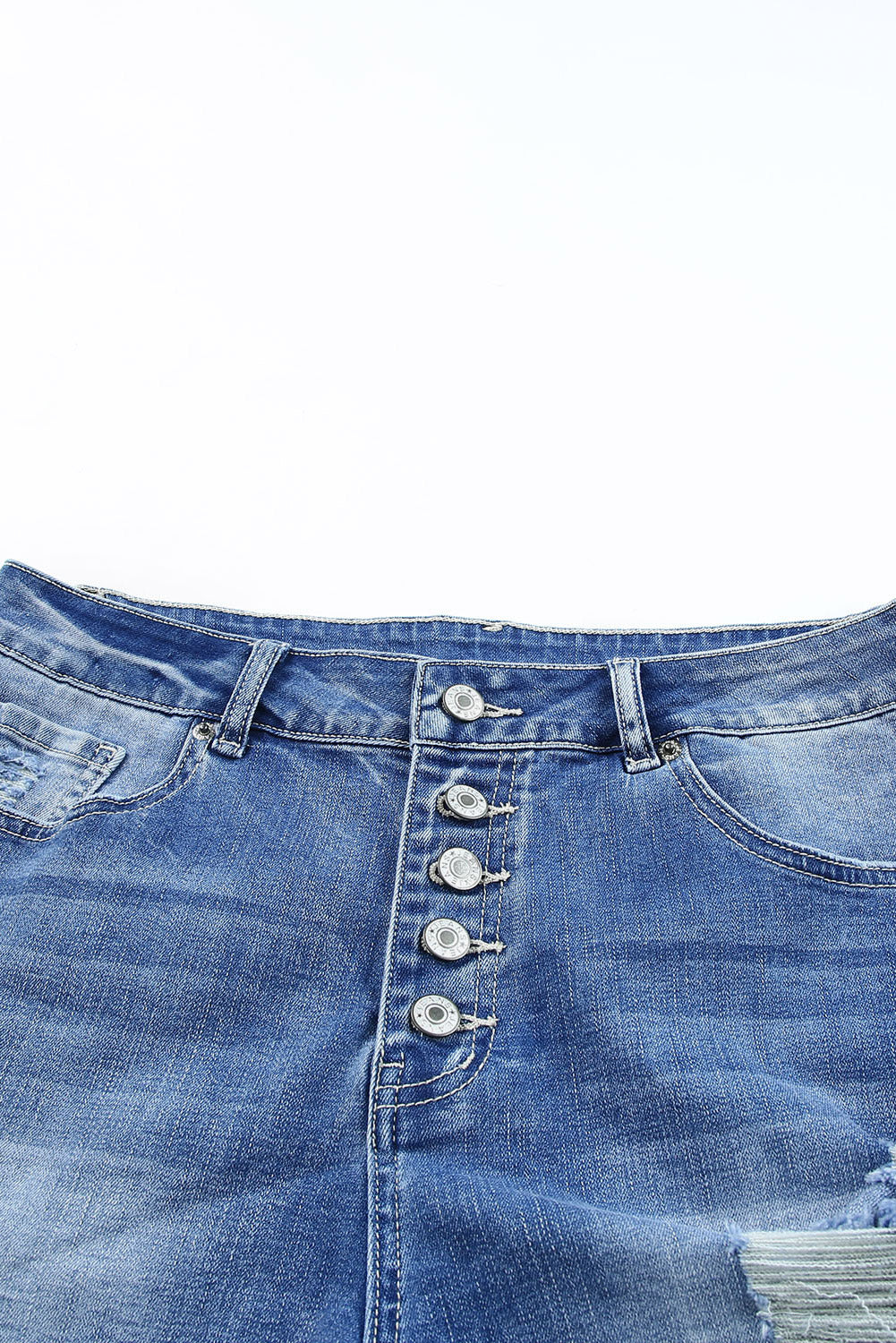 Nebesno modre kratke hlače iz džinsa s petimi gumbi in visoko postavo