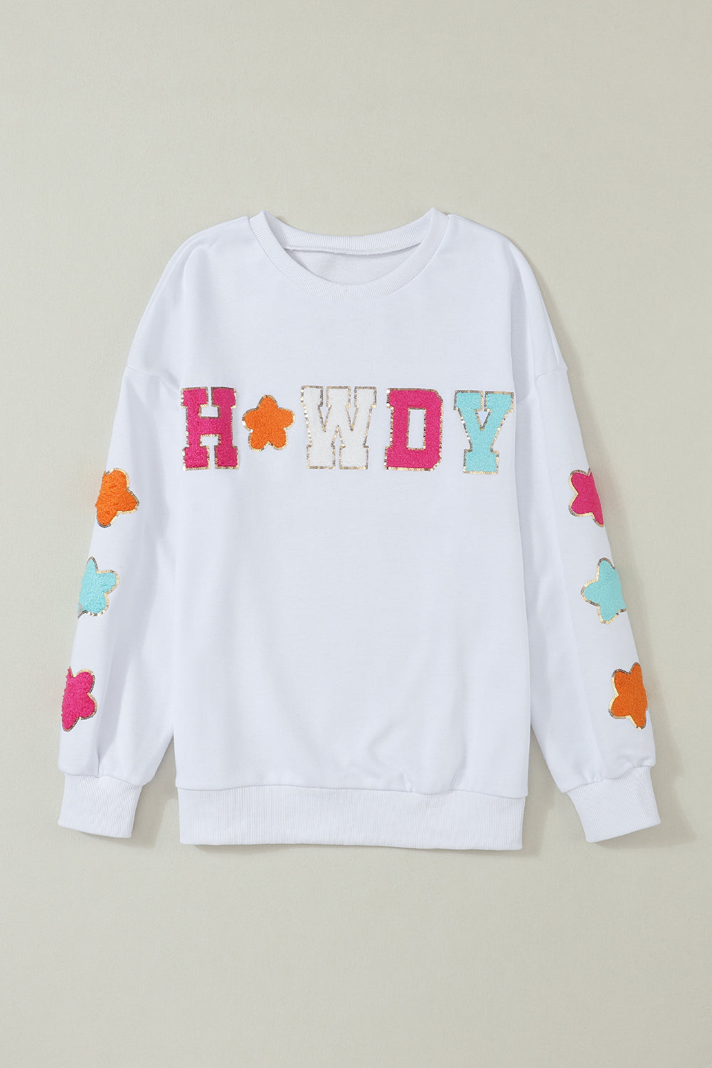 Black Howdy Glitter Chenille Patch Graphic Casual Sweatshirt
